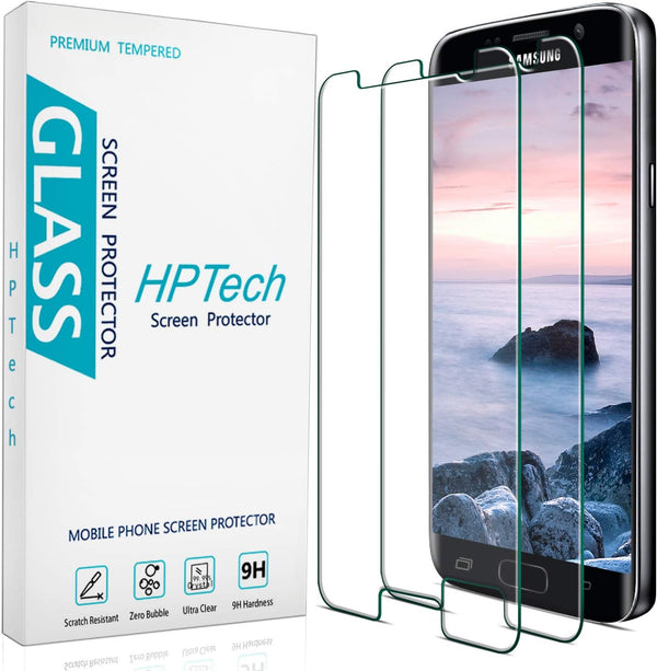 HPTech Galaxy S7 Screen Protector (2-Pack) - Tempered Glass Film for Samsung Galaxy S7, Easy Install, Bubble Free