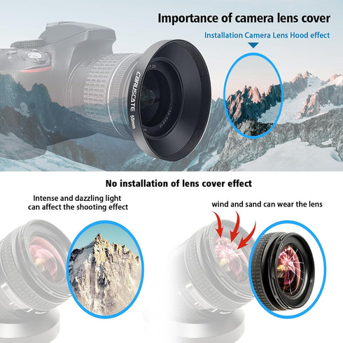 55mm Universal Metal Lens Hood, Wide Angle Compatible with All 55mm Brands + 1pcs 55mm Lens Cap