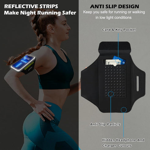 Cell Phone Running Armband with Zipper Pocket Case for iPhone 16 Pro Max/15/14/13/12/11 Pro Max, Sweatproof Arm Band