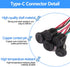 15PCS USB-C Charging Connector, Type-C Female Chassis 4 Pin Socket Waterproof Pigtail Cable Extension Power Cable 3A