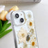 Clear Case for iPhone 13/14/15 with Pressed Real Flowers Design, Glitter Cute White Floral Pattern Soft TPU Cover