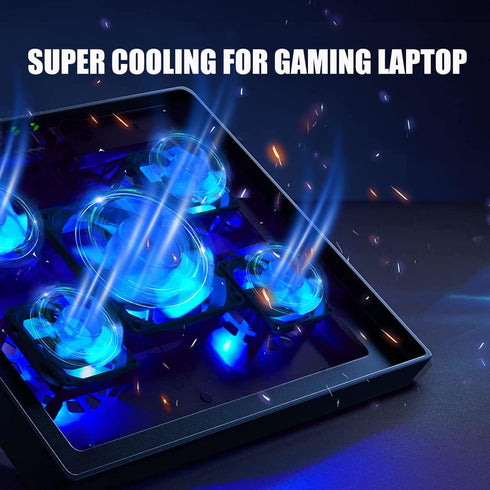 Laptop Cooling Pad for 17inch 15.6 14 13 12inch, Gaming Cooler with 5 Quiet Fans, LED Lights, 2 USB Ports, Adjustable