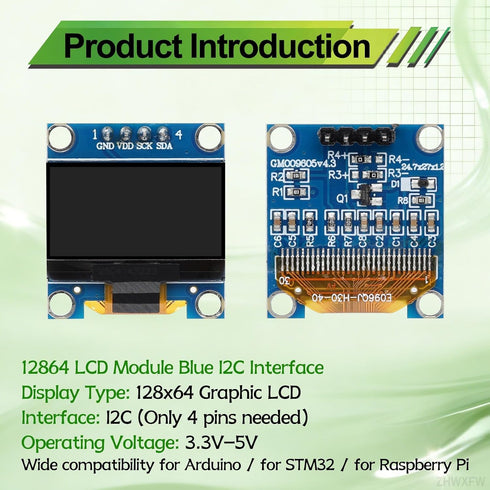 ZHWXFW 3 0.96 Inch 128X64 I2C 4 Pcs OLED Display Module Self-Luminous Mini Screen Board Pin Font Color Blue for Arduino