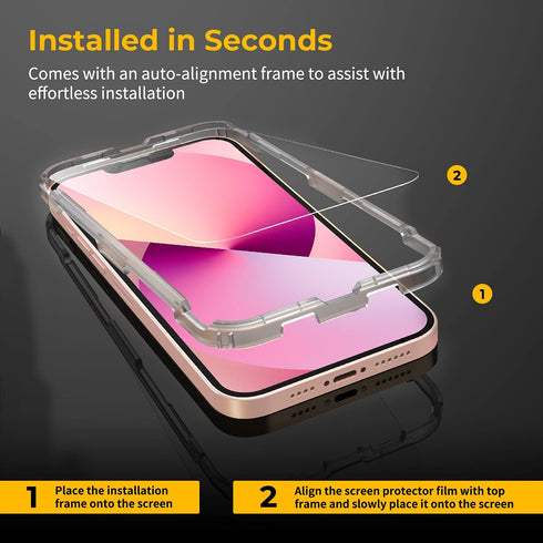 UNBREAKcable 3-Pack Screen Protector for iPhone 14/13/13 Pro, Double Shatterproof Tempered Glass with Easy Installation Frame for iPhone 6.1 Inch