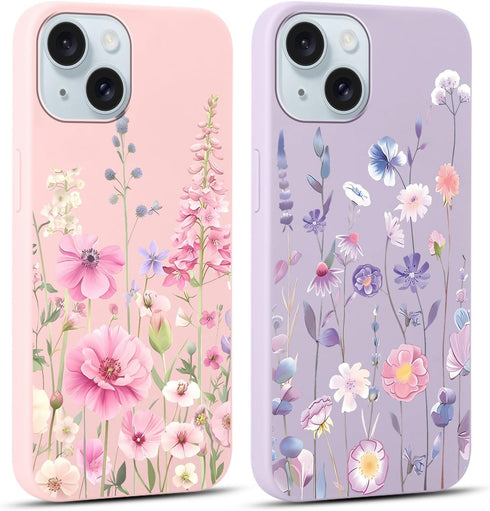 lioscre 2 Pack Cute Floral Phone Case for iPhone 15 6.1'', Flower Pattern