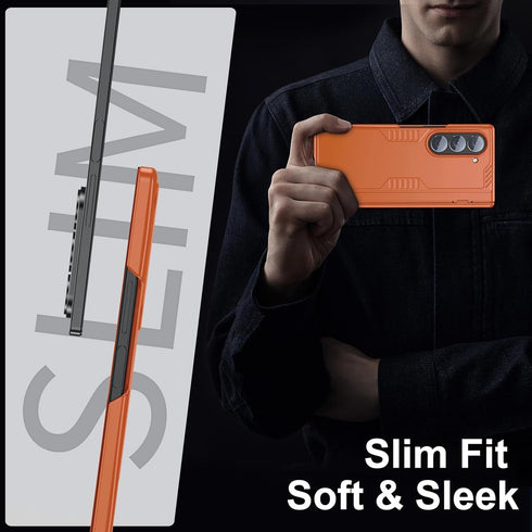 Samsung Galaxy Z-Fold-6 Case with Screen Protector, Slim Hinge Lightweight Stand, Wireless Charging - Orange