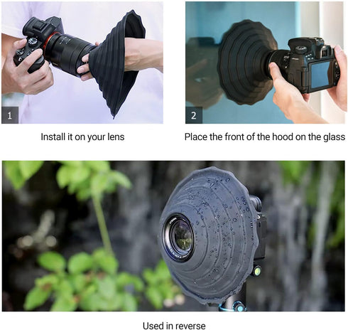 Silicone Lens Hood, Anti Reflection Lens Hood for Diameter 53-72mm Lens, Foldable Reversible Shade for Canon, Nikon,