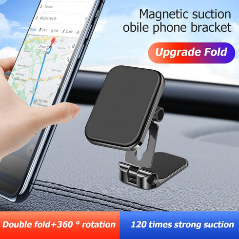 Phone Holder for Car, Super Strong Magnetic Cell Phone Mount, Hands-Free Foldable Stand for Automobile, 360° Rotation