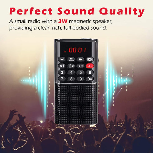 PRUNUS Mini Pocket FM Walkman Radio, Portable Battery Radio with Recorder and SD Card Player (NO AM)