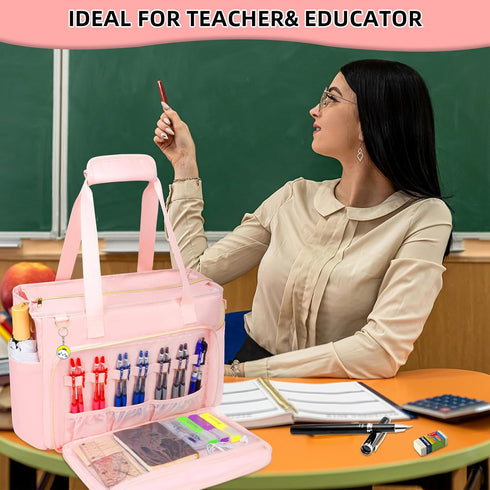 Teacher Tote Bag with 15.6 Inch Laptop Compartment, Soft Nylon Utility Bag with Multiple Pockets for Office Supplies