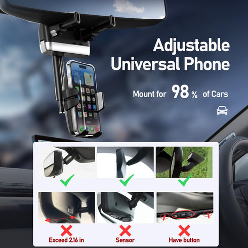 KSYER 360 4-7 Inch Rear View Mirror Phone Holder,Rotatable and Retractable Phone Holders for Your Car, Rotating