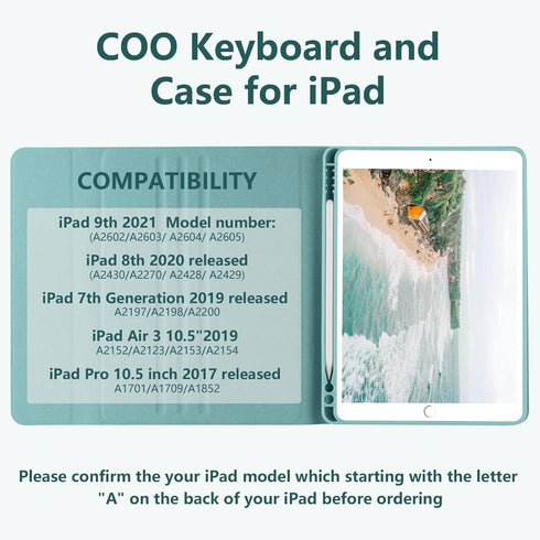 iPad 9th Gen 2021 Case with Keyboard 10.2 inch, for iPad 8th Gen 2020/7th Gen 2019/Air 3/Pro 10.5, Detachable Wireless
