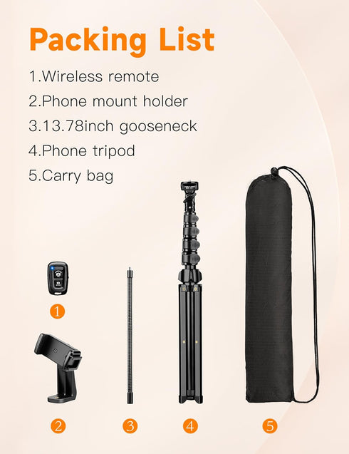 Victiv 86" Phone Tripod, Tall Tripod for iPhone with Flexible Gooseneck & Remote, Portable Aluminum Cellphone Stand