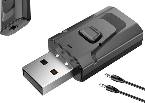 4-in-1 USB BT 5.0 Adapter Wireless Stereo Audio Transmitter Receiver with 3.5mm AUX for Car PC TV Speaker Home Audio