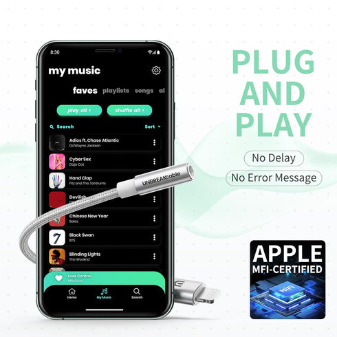 UNBREAKcable Headphones Adapter for iPhone, MFi Certified Lightning to 3.5mm Jack Converter, Compatible with iPhone