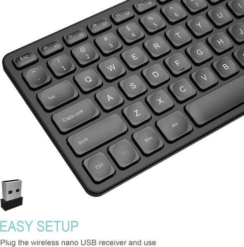 Arteck 2.4G Wireless Keyboard, Ultra Slim Compact Wireless Keyboard with Media Hotkeys for Windows 10/8/7