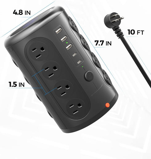 Surge Protector Power Strip 10 FT Cord, TenTrend Tower with 16 Outlets and 5 USB Ports for Home Office