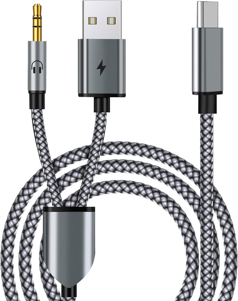 USB C to 3.5mm Car Aux Cable, 2 in 1 USB C to 3.5mm Stereo Aux Headphone Jack Cable with USB C Charging