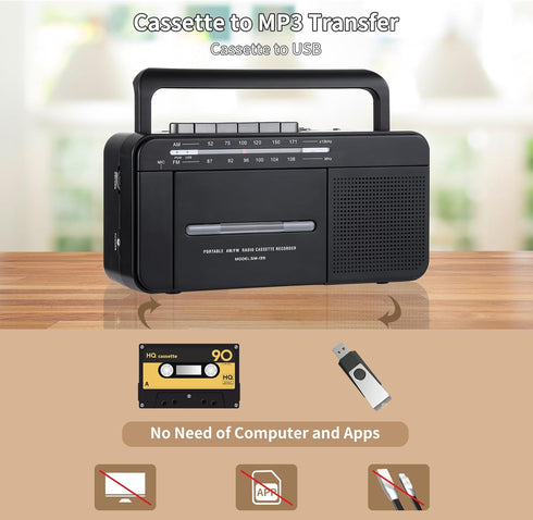 SEMIER MP3 Cassette Cassette MP3 Boombox Conversion Tape Player Recorder AM FM Radio, to Digital Converter, USB