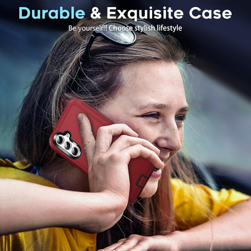 LeYi Samsung A54 5G Case with 2 PCS Screen Protector, Heavy Duty 3 in 1 Military Grade Shockproof Cover (Red+Black)