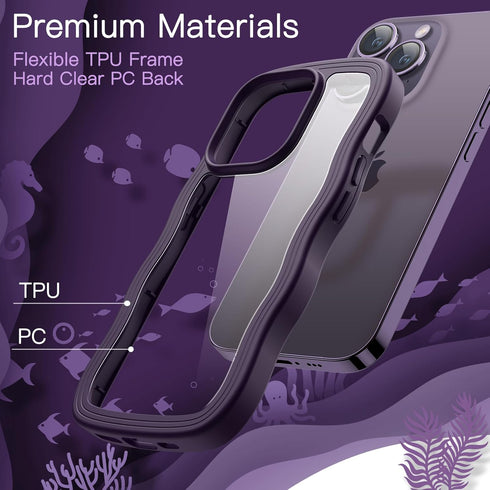 JETech iPhone 14 Pro Max Case 6.7" - Shockproof Clear Hard PC Back, Wave Frame Curly Shape, Deep Purple for Women &