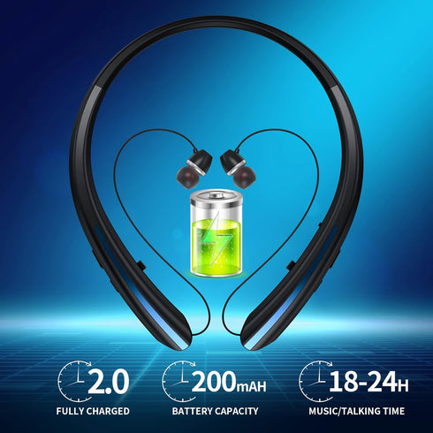 Neckband Bluetooth Headphones, Retractable Earbuds Wireless Headset with Microphone, Noise Cancelling for Workout