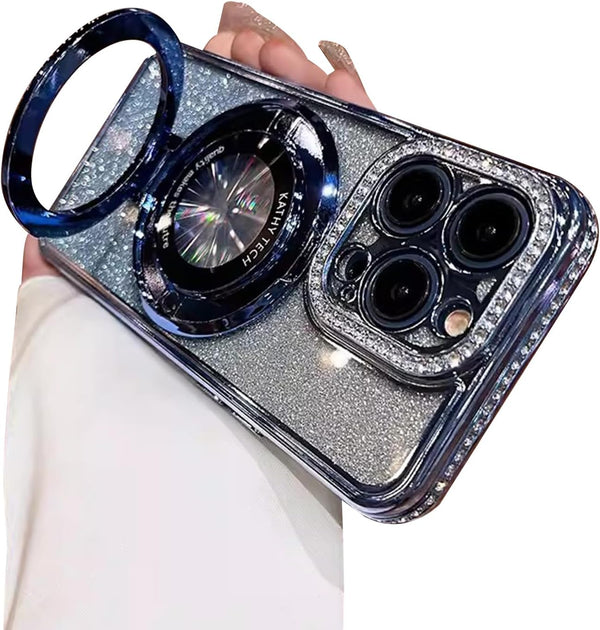 Fycyko Magnetic Case for iPhone 13 Pro Max, Blue Rhinestone Glitter, Shockproof Kickstand, Compatible with MagSafe