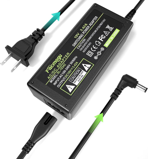 Facmogu DC 19V 3.42A Power Supply, 65 Watt AC to DC 19Volt Transformers with 2.42m Power Cord