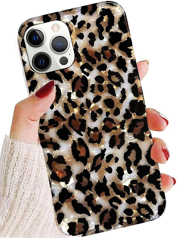J.west Leopard Case for iPhone 12 Pro Max, Luxury Sparkle Cheetah Print Design, Soft Silicone Cover with TPU Bumper