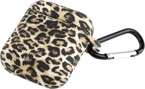 Seadream Silicone Leopard Pattern Protective Cover Case, Metal Keychain Compatible with Apple AirPods