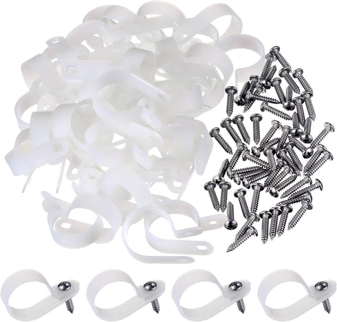 Hicarer 50 Pack R-Type Cable Clip Wire Clamp, Nylon Fastener Clips with Screws for Wire Management
