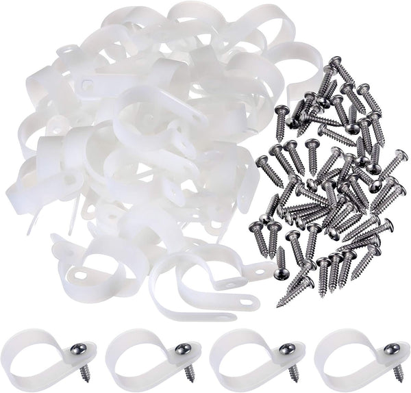 Hicarer 50 Pack R-Type Cable Clip Wire Clamp, Nylon Fastener Clips with Screws for Wire Management