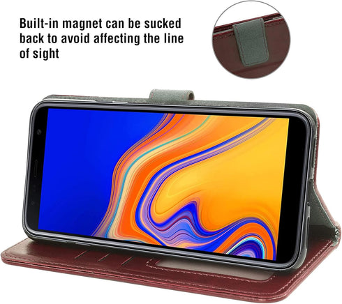 Asuwish Wallet Case for Samsung Galaxy J4 Plus, Tempered Glass Screen Protector, Leather Flip Card Holder