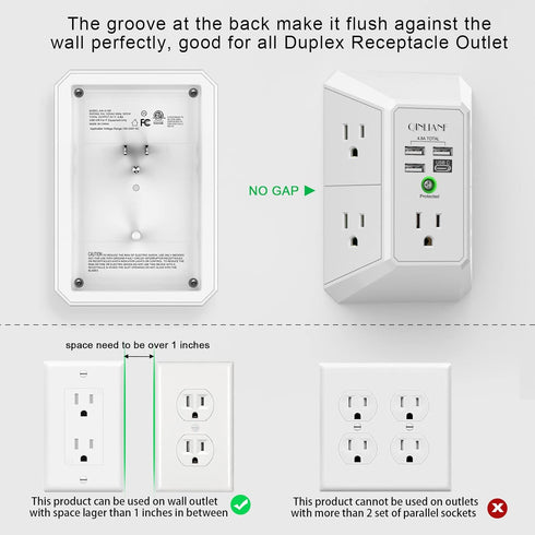 Wall Charger Surge Protector, QINLIANF 5 Outlet Extender with 4 USB Charging Ports for Home Travel Office