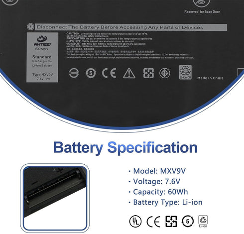 MXV9V 60Wh Laptop Battery for Dell Latitude 5300 5310 7300 7400, Inspiron 7300 7306 2-in-1