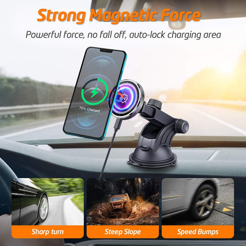 WixGear 15W Wireless Magnetic Car Charger, Air Vent and Dashboard Charger for iPhone 13/12 Pro Max with Auto Alignment
