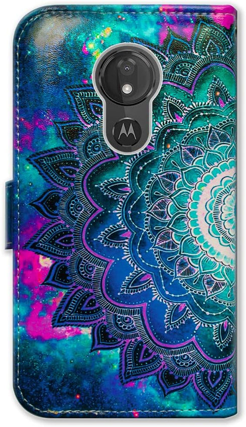 Moto G7 Power/Moto G7 Supra Case - Mandala Flower Space Leather Flip Wallet Cover with Card Slot