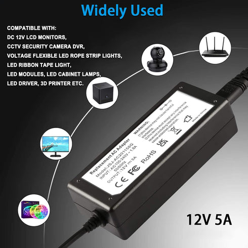 Gonine 12V 5A Monitor Power Supply AC Adapter for 12Volt Sceptre AOC Acer LCD CCTV Systems