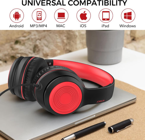 A8 Over-Ear Headphones with Microphone, Lightweight Folding Stereo Bass Headphones for Smartphone/Tablet (Black)