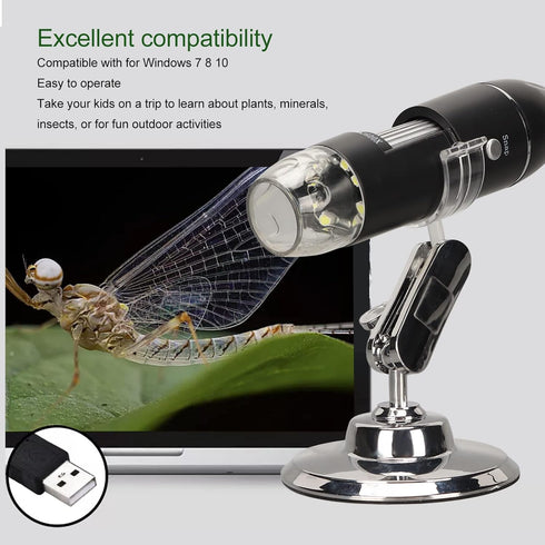 USB Digital Microscope 50X to 1600X - Magnification Endoscope Camera with 8 LEDs, Portable Handheld Microscope with