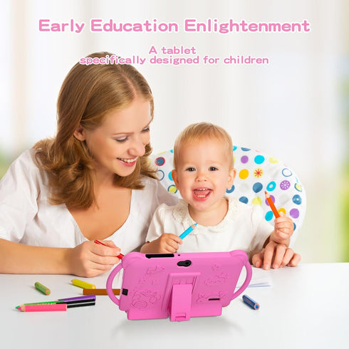 Kids 7 Inch Tablet for Android 12, Toddler Tablets with Protective Cover, 32GB+4GB WiFi Bluetooth Dual Camera