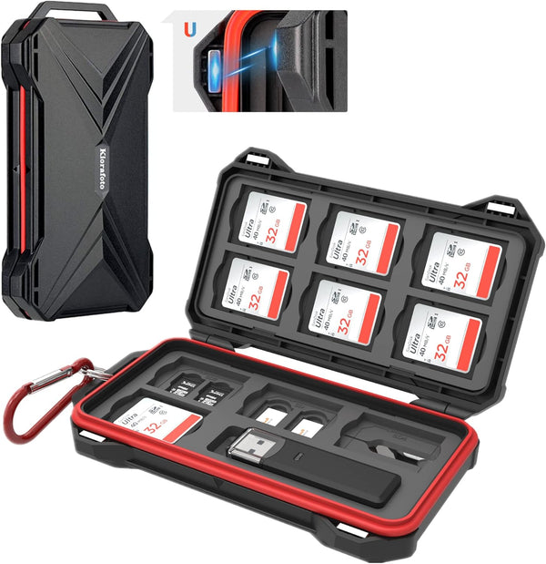 Memory Card Reader + 10 SD + 16 TF + 4 SIM, Magnetic Closure Memory Card Case Holder Organizer