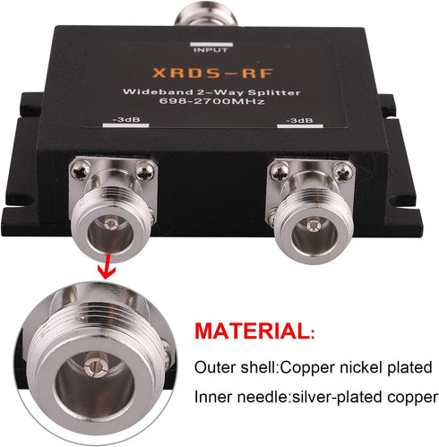 Wide-Band 2 Way Splitter, 3dB N Type Female-50 Ohm Cellular Signal Splitter for 4G/LTE System by XRDS-RF