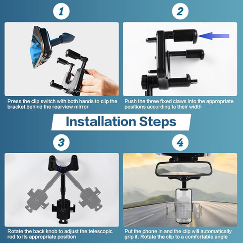 360° Rotatable and Retractable Car Phone Holder, Multifunctional Adjustable Universal GPS Holder for All Smartphones