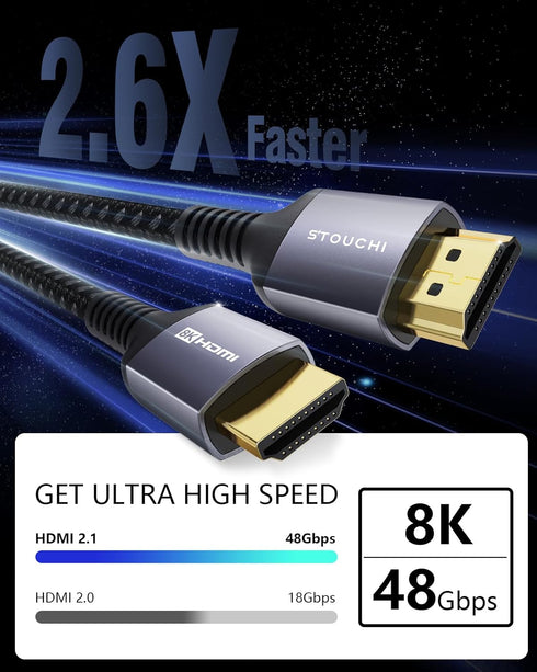 8K 5FT, 48Gbps 2.1a 4K@120Hz 8K@60Hz, PS5, 4K, Dolby Stouchi HDMI Cable for Soundbar Ultra High Speed HDMI Cord