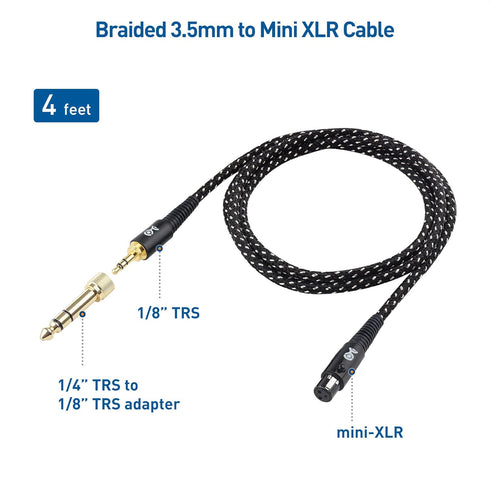 Cable Matters Premium Braided 3.5mm to Mini XLR Headphone Cable 4 ft - Compatible with Beyerdynamic DT 1770 Pro, DT 1990 Pro, AKG K240, K182, K175, K182, K245, K371, and Q701 Headphones
