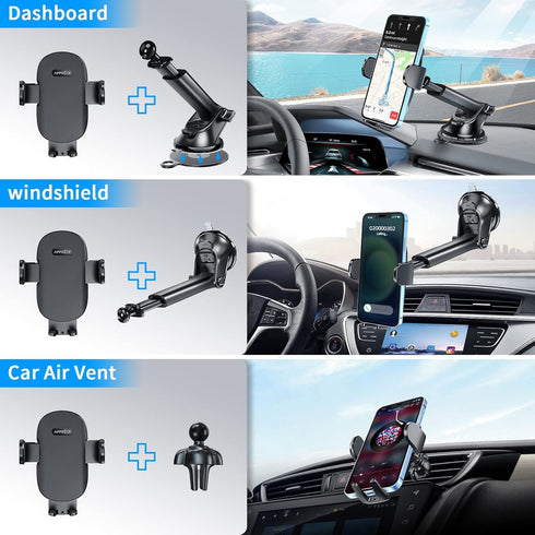 APPS2Car Suction Cup Phone Mount, Windshield/Dashboard/Air Vent Suction Car Phone Holder Mount with Sticky Gel Pad, Compatible with iPhone, Samsung, All Cellphone, Thick Case Friendly