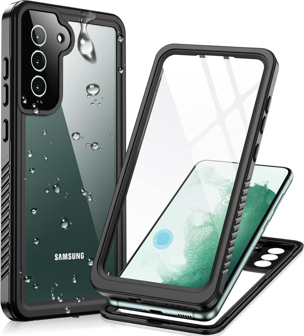 Temdan Waterproof Case for Samsung Galaxy S22, Built-in Screen Protector, Shockproof Dustproof Heavy Duty - Black