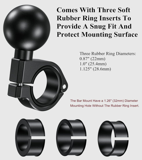 BRCOVAN Aluminum Alloy Handlebar Clamp Mount Base with 1.5'' TPU Ball, Fits 0.875''-1.26'' Round Rails