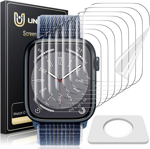 UniqueMe 8 Pack Screen Protector for Apple Watch Series 8/7 45mm, Flexible TPU, Bubble Free, Anti-Scratch HD Clear Cover